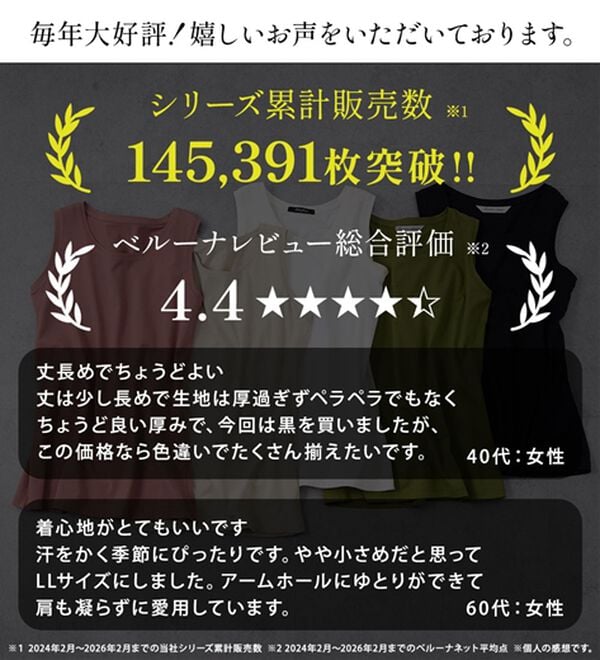 BELLUNA（ベルーナ）の「ヒンヤリ！綿１００％サマ見えタンクトップ（タンクトップ・キャミソール）」｜詳細画像