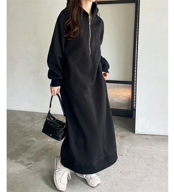 GeeRA（ジーラ）の「【あったか裏起毛】ハーフジップパーカーワンピース（カットソーワンピース）」｜詳細画像