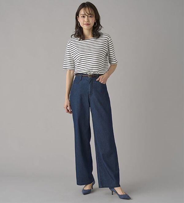 BELLUNA（ベルーナ）の「【チラシ掲載】新感覚！メッシュデニムワイドパンツ（フルレングスパンツ）」｜詳細画像