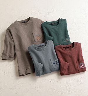 「ロゴ刺しゅう７分袖スウェットＴシャツ（メンズトレーナー）」｜詳細画像