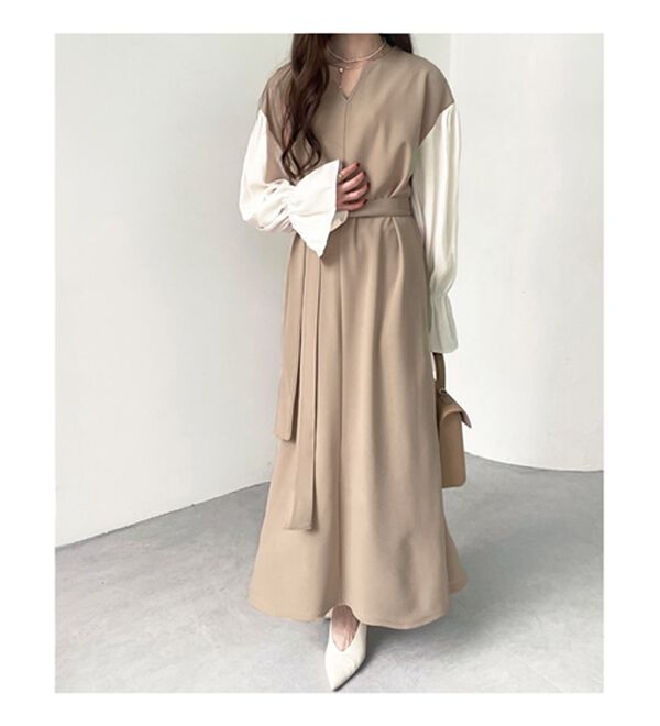 GeeRA（ジーラ）の「ブラウスレイヤード風ドッキングワンピース（カットソーワンピース）」｜詳細画像