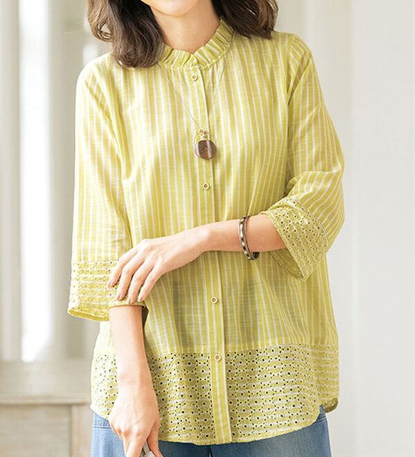 ルフラン（ルフラン）の「花刺しゅうのストライプブラウス（ブラウス）」｜詳細画像