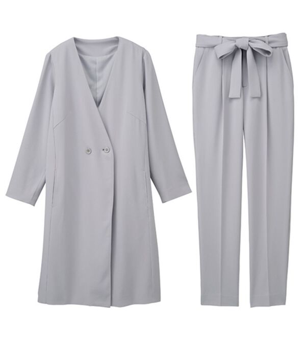 2点セット】防シワ！洗える！ロングジャケットセットアップ