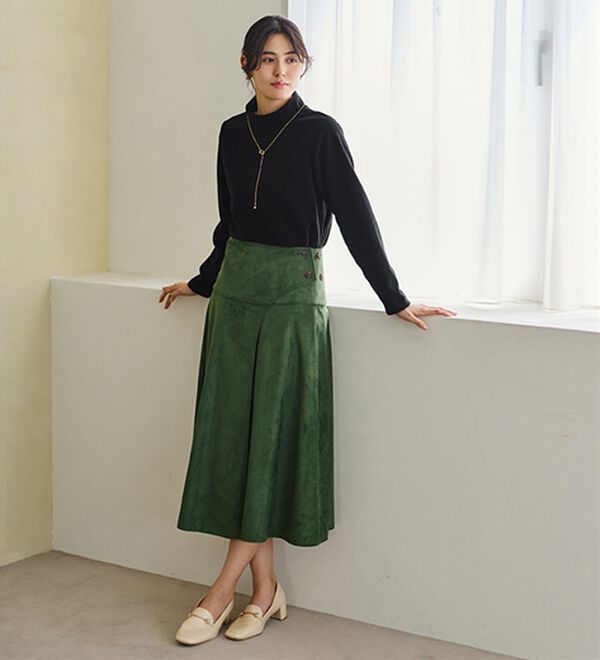 LAVIENNE（ラヴィエンヌ）の「【薄いのに暖かい】薄手ストレッチフリースのプリントハイネック長袖（ニット・セーター）」｜詳細画像