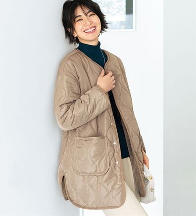BELLUNA（ベルーナ）の「着こなし２通り！キルト&times;フェイクファーリバーシブルコート（ハーフコート）」