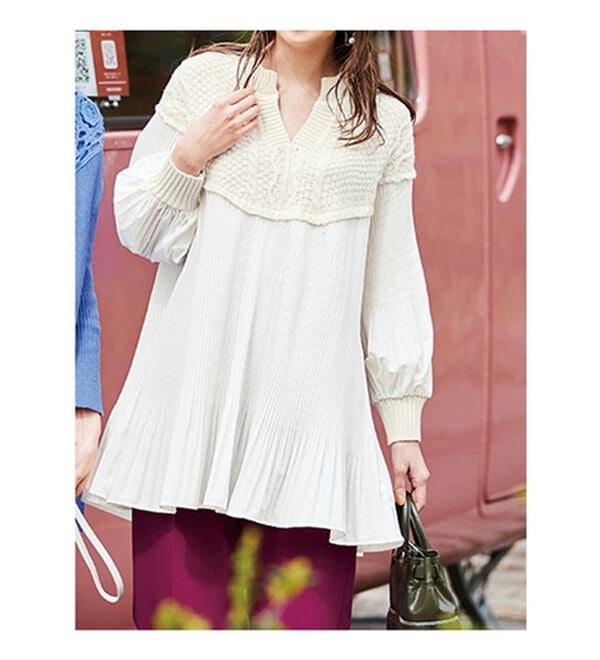 RANAN（ラナン）の「ニットドッキングプリーツブラウス（ブラウス）」｜詳細画像