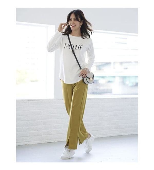 BELLUNA（ベルーナ）の「錯覚美脚！裾スリットセミワイドパンツ（フルレングスパンツ）」｜詳細画像