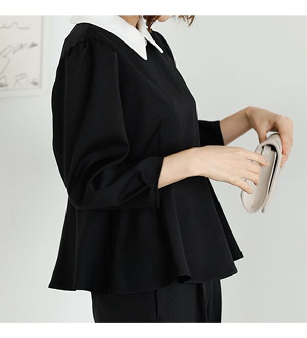 GeeRA（ジーラ）の「ミニ衿ペプラムデザインセットアップ（パンツスーツ）」｜詳細画像