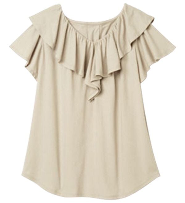 RANAN（ラナン）の「ひんやり！綿１００％フリル衿カットソープルオーバー（カットソー）」｜詳細画像