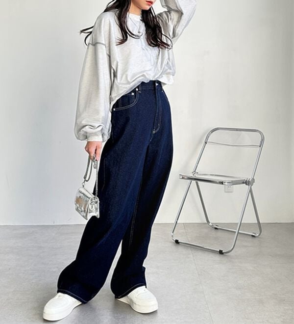 GeeRA（ジーラ）の「ハイウエストストレートデニム（ワイドパンツ・ガウチョ）」｜詳細画像