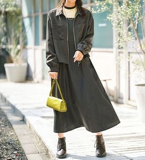 BELLUNA（ベルーナ）の「麻調ジャケット&times;キャミワンピアンサンブル（その他ワンピース）」｜チャコールｔ