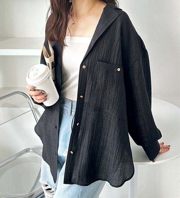 GeeRA（ジーラ）の「しぼ感素材開衿シャツ（シャツ）」｜詳細画像