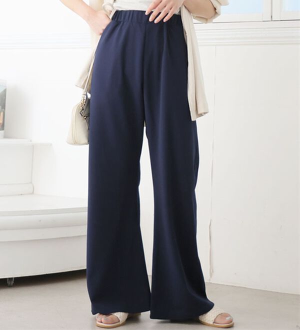 A HAPPY MARILYN（アハッピーマリリン）の「【Ｌ～８Ｌ】＜身長別に選べる２丈＞さらっと美脚ゆるカーブパンツ（ワイドパンツ・ガウチョ）」｜ネイビー