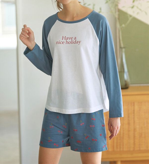 YU'NOW（ユナウ）の「ラグランスリーブＴシャツ＆ショートパンツセット（パジャマ・ルームウェア）」｜詳細画像