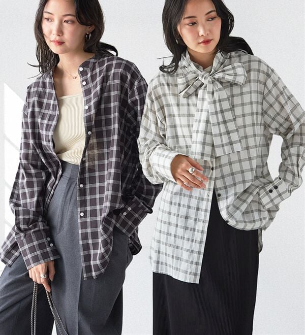 2wayボウタイチェックシャツ - ベルーナ【公式】
