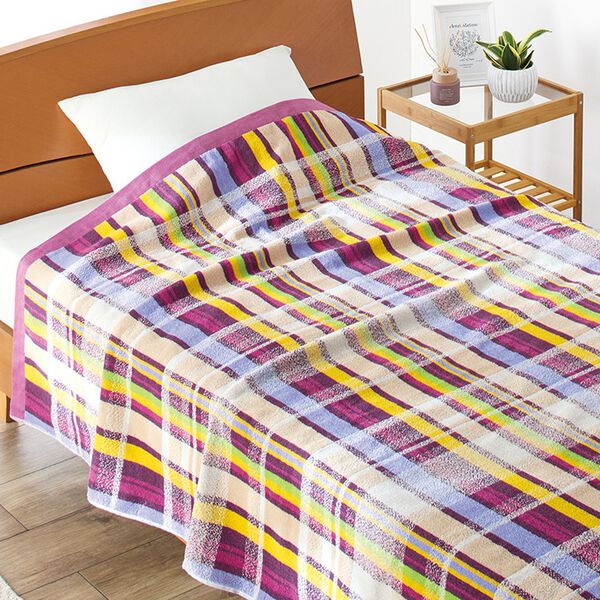 「今治産ワイド＆ロング厚手チェック柄タオルケット（肌掛布団・タオルケット）」｜詳細画像