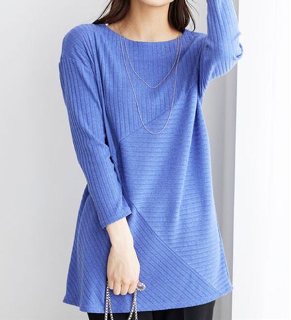 BELLUNA（ベルーナ）の「杢調テレコ素材切替デザインチュニック（チュニック）」｜詳細画像