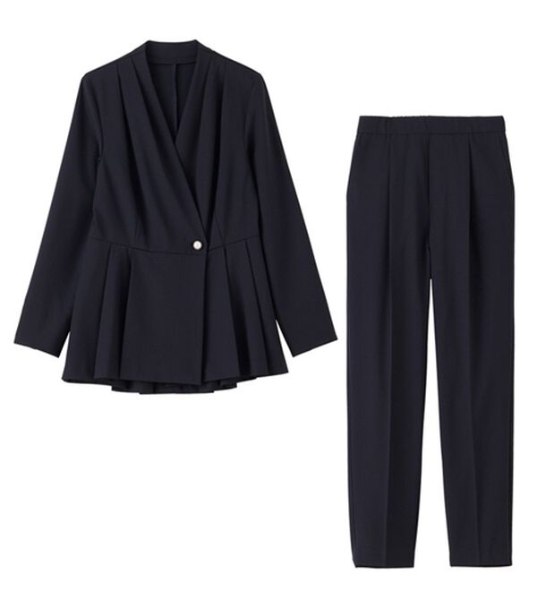 GeeRA（ジーラ）の「【２点セット】パールボタンペプラムプリーツテーパードセットアップ（パンツスーツ）」｜詳細画像