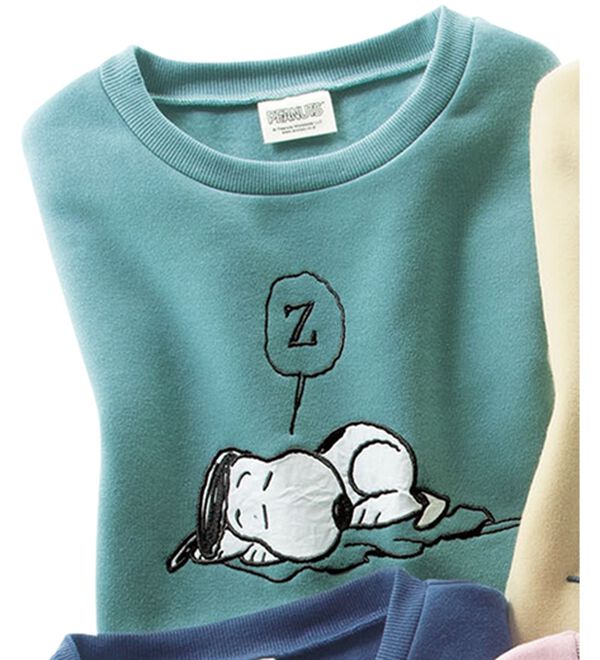 LAVIENNE（ラヴィエンヌ）の「スヌーピー裏起毛アップリケプルオーバー（トレーナー・スウェット）」｜セージ