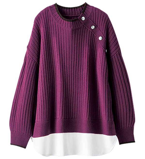 BELLUNA（ベルーナ）の「金ボタン使い重ね着風ニットチュニック（チュニック）」｜詳細画像