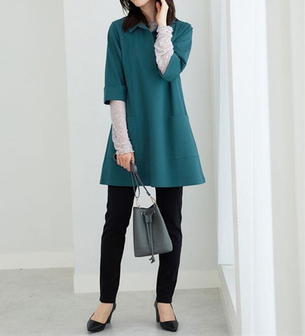 BELLUNA（ベルーナ）の「なめらかポンチ素材衿付きチュニック（チュニック）」｜詳細画像