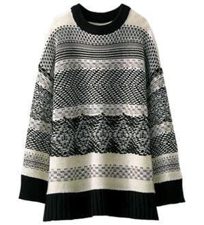 BELLUNA（ベルーナ）の「幾何柄デザインニットプルオーバー（ニット・セーター）」｜黒系