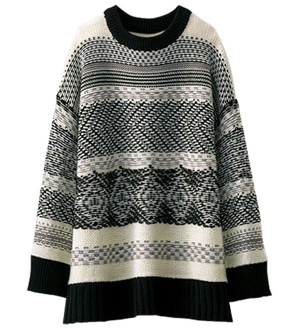 BELLUNA（ベルーナ）の「幾何柄デザインニットプルオーバー（ニット・セーター）」｜黒系