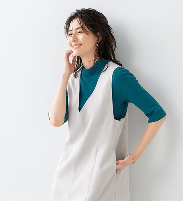 LAVIENNE（ラヴィエンヌ）の「【UVカット】綿１００％ハイネックプルオーバー（５分袖）＜カラフルコットン＞（肌着・インナーウェア）」｜詳細画像