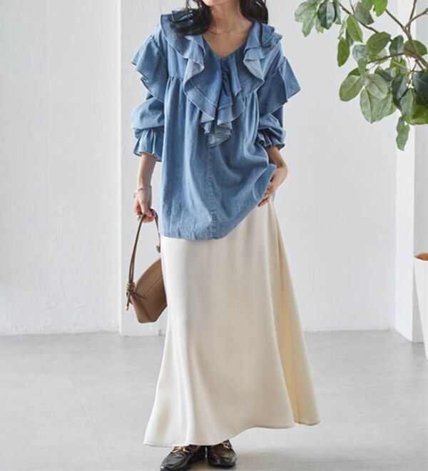 RANAN（ラナン）の「ビッグカラーフリルデニムブラウス（ブラウス）」｜詳細画像