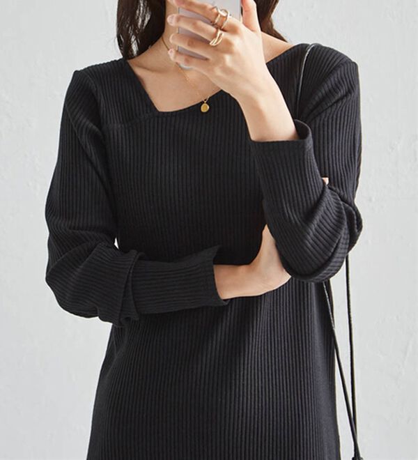 RANAN（ラナン）の「アシメネックリブワンピース（ロングワンピース）」｜詳細画像