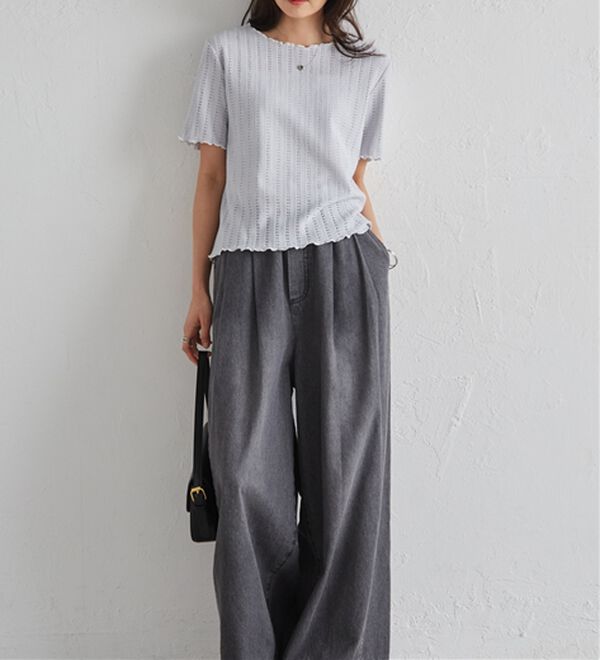 RANAN（ラナン）の「透かし柄メロー配色Ｔシャツ（カットソー）」｜詳細画像