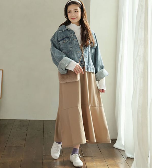 A HAPPY MARILYN（アハッピーマリリン）の「【Ｌ～８Ｌ】選べる丈！リブトップス&times;マーメイドジャンスカ２点セット（アンサンブル）」｜詳細画像