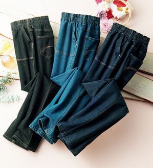 ルフラン（ルフラン）の「【３本組】配色ステッチ柔らか楽デニム（フルレングスパンツ）」｜詳細画像