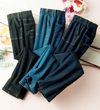 ルフラン（ルフラン）の「【３本組】配色ステッチ柔らか楽デニム（フルレングスパンツ）」