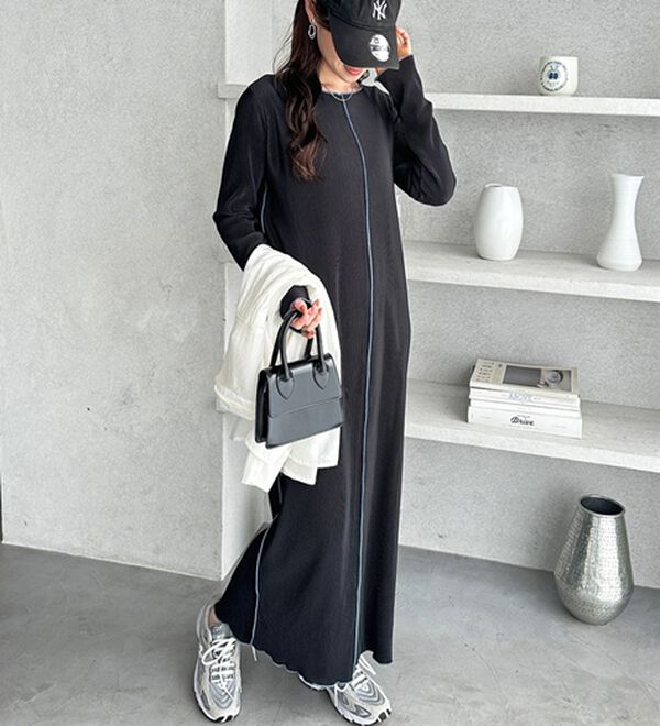 GeeRA（ジーラ）の「全骨格対応！配色プリーツワンピース（カットソーワンピース）」｜詳細画像