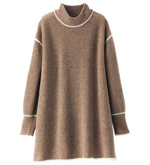 BELLUNA（ベルーナ）の「やわらかウールカシミヤ配色デザインチュニック（チュニック）」｜モカ系