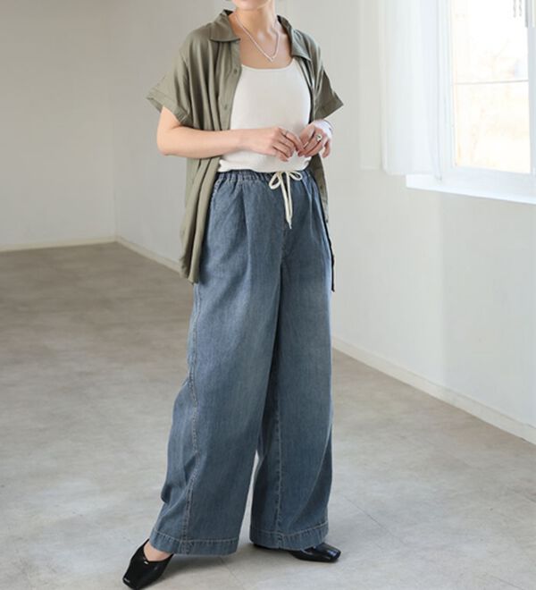 A HAPPY MARILYN（アハッピーマリリン）の「【Ｍ～８Ｌ】楽して叶う！イージーデニムワイドパンツ（ワイドパンツ・ガウチョ）」｜詳細画像