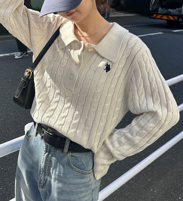 U.S.POLO ASSN.＞刺繍長袖ケーブルポロニット - ベルーナ【公式】