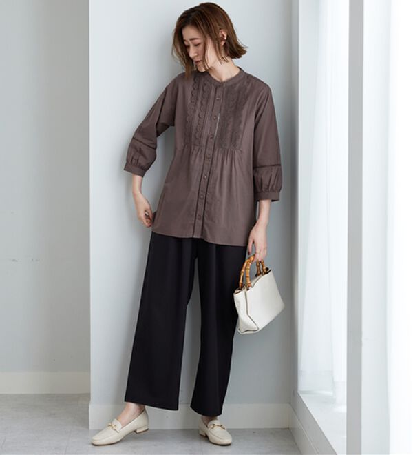 BELLUNA（ベルーナ）の「レース×ピンタック使いシャツチュニック（チュニック）」｜詳細画像