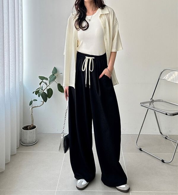 GeeRA（ジーラ）の「さらっと着やすい！ストライプワイドパンツ（フルレングスパンツ）」｜詳細画像