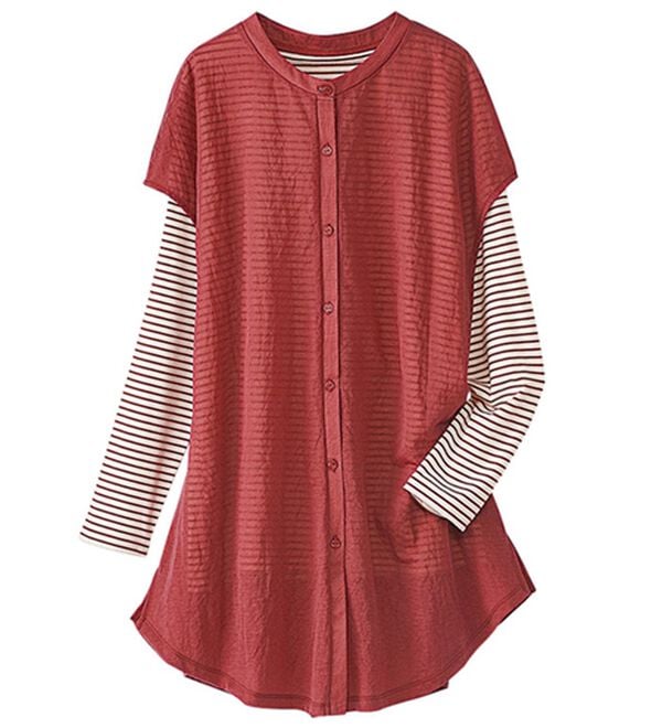 BELLUNA（ベルーナ）の「かのこブラウス＆ボーダーＴシャツアンサンブル（アンサンブル）」｜テラコッタ系