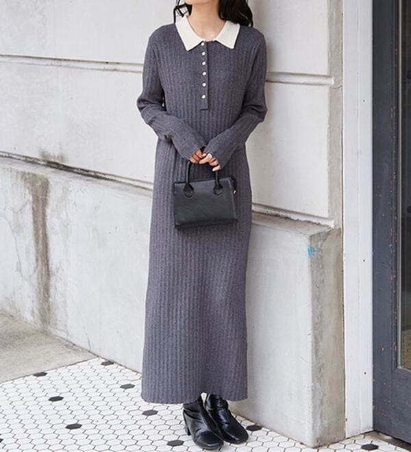 RANAN（ラナン）の「ポロカラーリブニットワンピース（ロングワンピース）」｜詳細画像