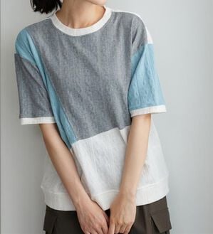 BELLUNA（ベルーナ）の「ミニケーブル柄パッチワーク風プルオーバー（カットソー）」｜グレー系