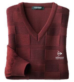 「＜ダンロップ・リファインド＞日本製ブロック柄Ｖセーター（メンズニット・セーター）」｜ワイン