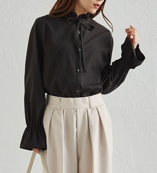 RANAN（ラナン）の「プチフリルリボン付きブラウス（ブラウス）」｜詳細画像