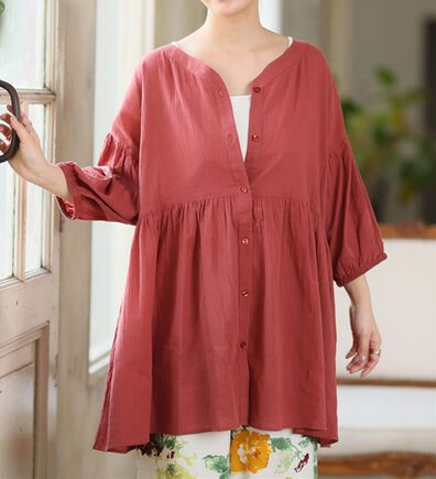 A HAPPY MARILYN（アハッピーマリリン）の「【Ｌ～６Ｌ】【風通るプレミアム】綿・楊柳、七分袖ウエストギャザーブラウス。（ブラウス）」