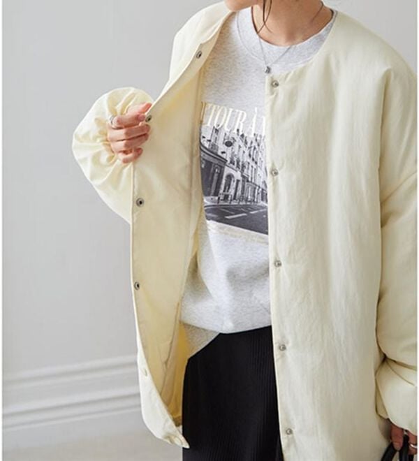 RANAN（ラナン）の「ノーカラーオーバーサイズ中わたブルゾン（ハーフコート）」｜詳細画像