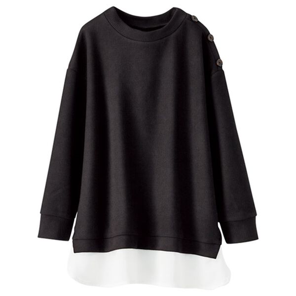 BELLUNA（ベルーナ）の「肩ボタン布帛切替チュニック（チュニック）」｜黒