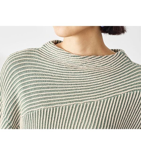 BELLUNA（ベルーナ）の「ボタン使いストライプジャカード切替ニットチュニック（チュニック）」｜詳細画像