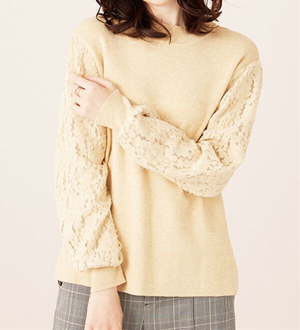 BELLUNA（ベルーナ）の「袖起毛レースニットプルオーバー（ニット・セーター）」｜詳細画像